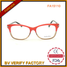 High Quality Red Color Acetate Optical Frames with Deco for Ladies Wholesale (FA15110)